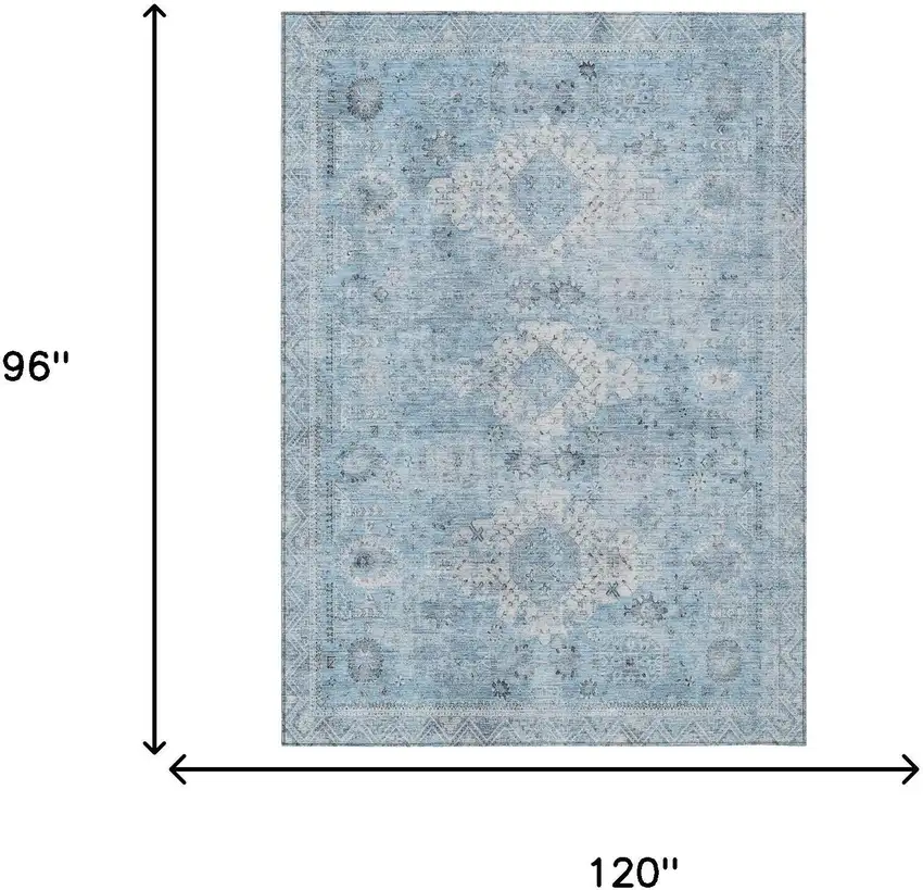 Sky Blue And Blue Oriental Washable Indoor Outdoor Area Rug Photo 5