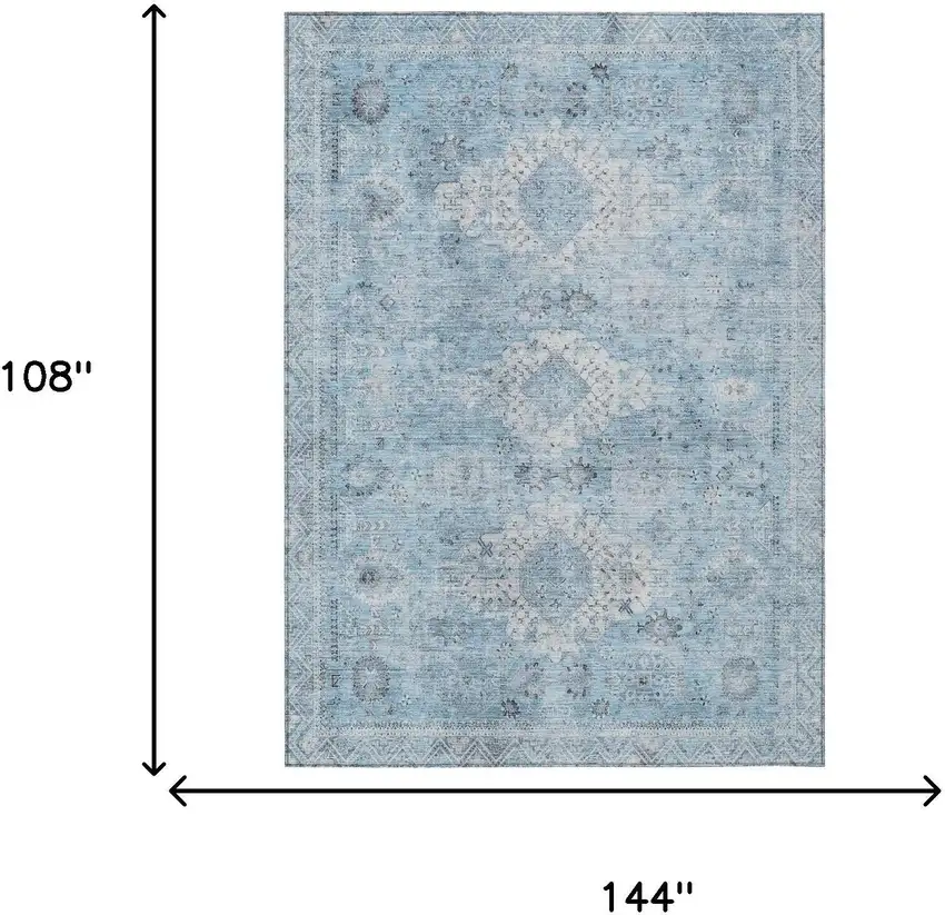 Sky Blue And Blue Oriental Washable Indoor Outdoor Area Rug Photo 5