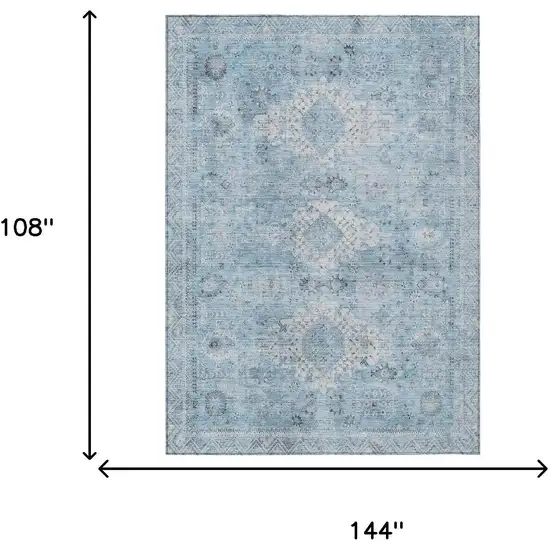 Sky Blue And Blue Oriental Washable Indoor Outdoor Area Rug Photo 5