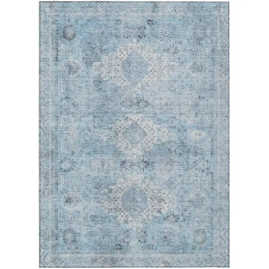 Sky Blue And Blue Oriental Washable Indoor Outdoor Area Rug Photo 2