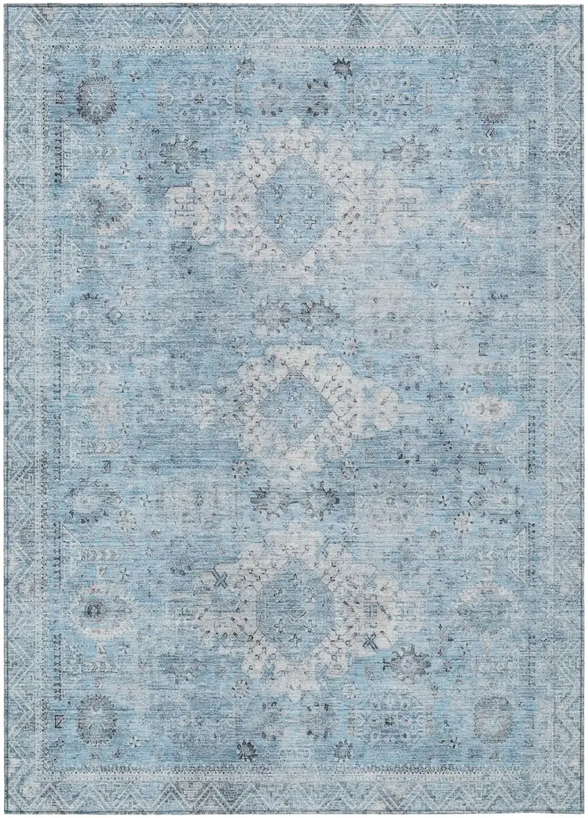Sky Blue And Blue Oriental Washable Indoor Outdoor Area Rug Photo 2