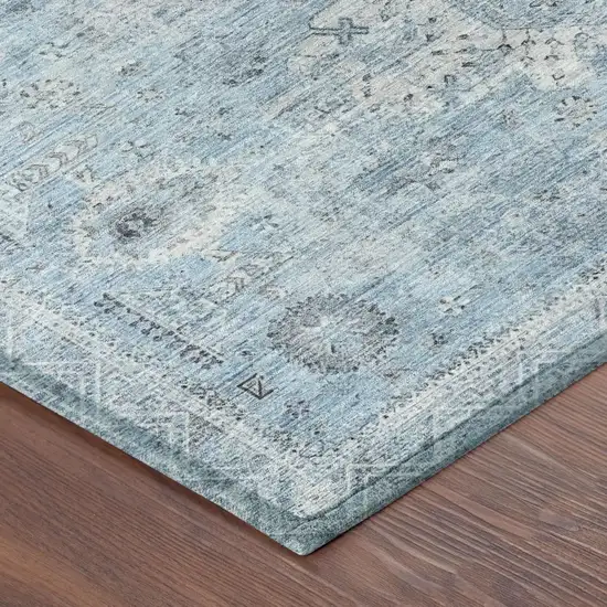 Sky Blue And Blue Oriental Washable Indoor Outdoor Area Rug Photo 3