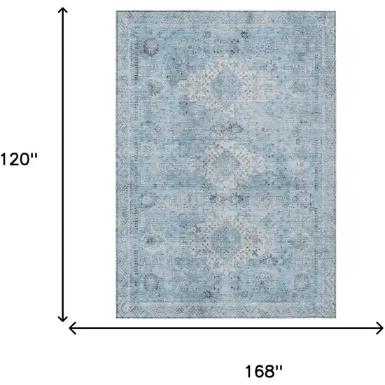 Sky Blue And Blue Oriental Washable Indoor Outdoor Area Rug Photo 5
