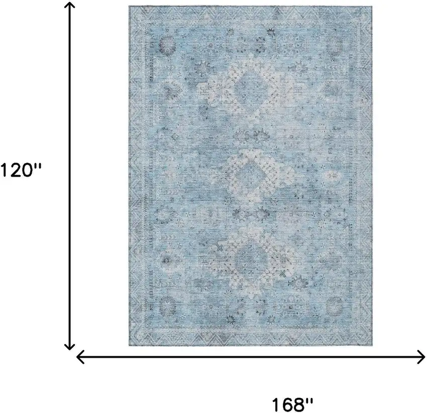 Sky Blue And Blue Oriental Washable Indoor Outdoor Area Rug Photo 5