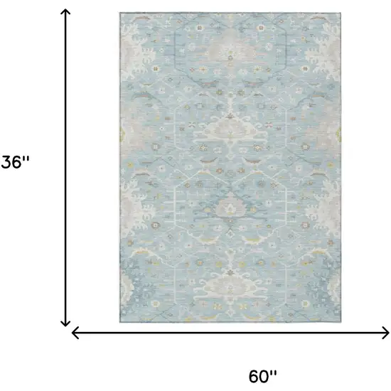 Sky Blue And Blue Oriental Washable Indoor Outdoor Area Rug Photo 5