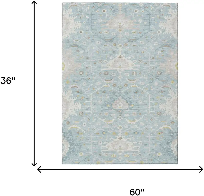 Sky Blue And Blue Oriental Washable Indoor Outdoor Area Rug Photo 5