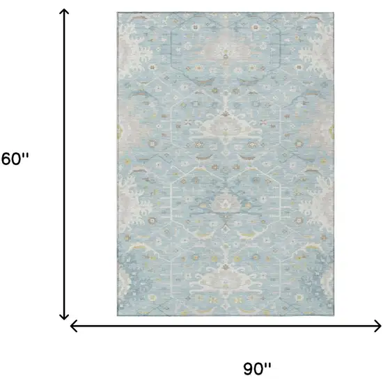 Sky Blue And Blue Oriental Washable Indoor Outdoor Area Rug Photo 5