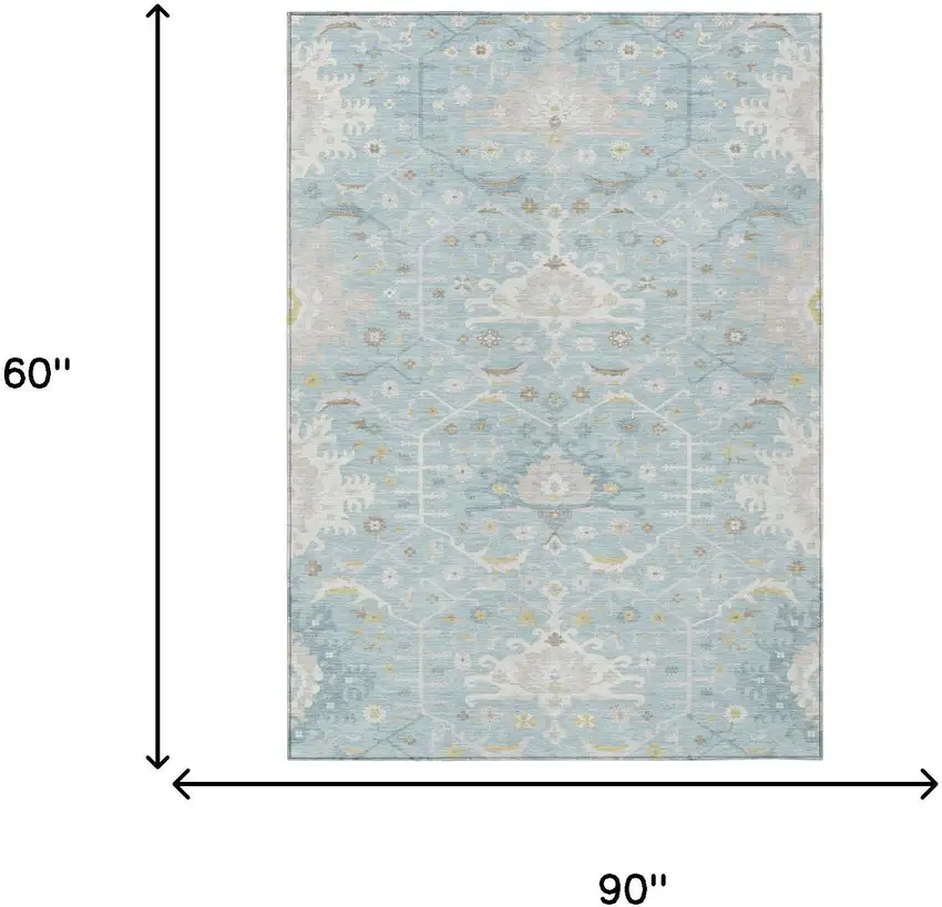 Sky Blue And Blue Oriental Washable Indoor Outdoor Area Rug Photo 5