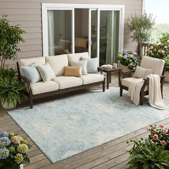 Sky Blue And Blue Oriental Washable Indoor Outdoor Area Rug Photo 1