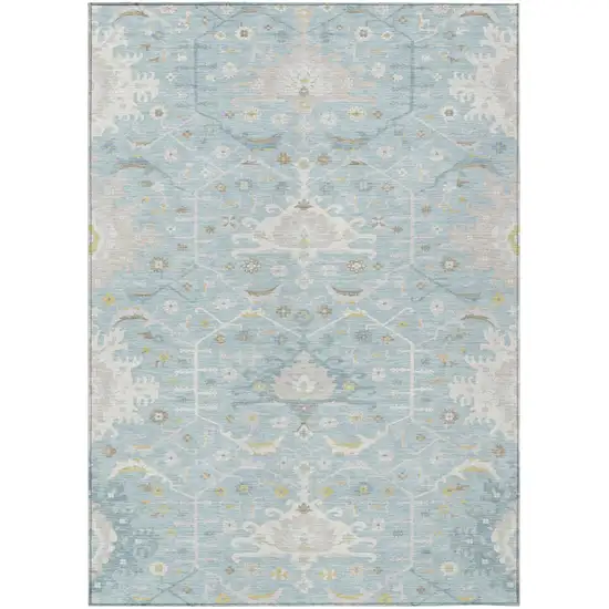 Sky Blue And Blue Oriental Washable Indoor Outdoor Area Rug Photo 2