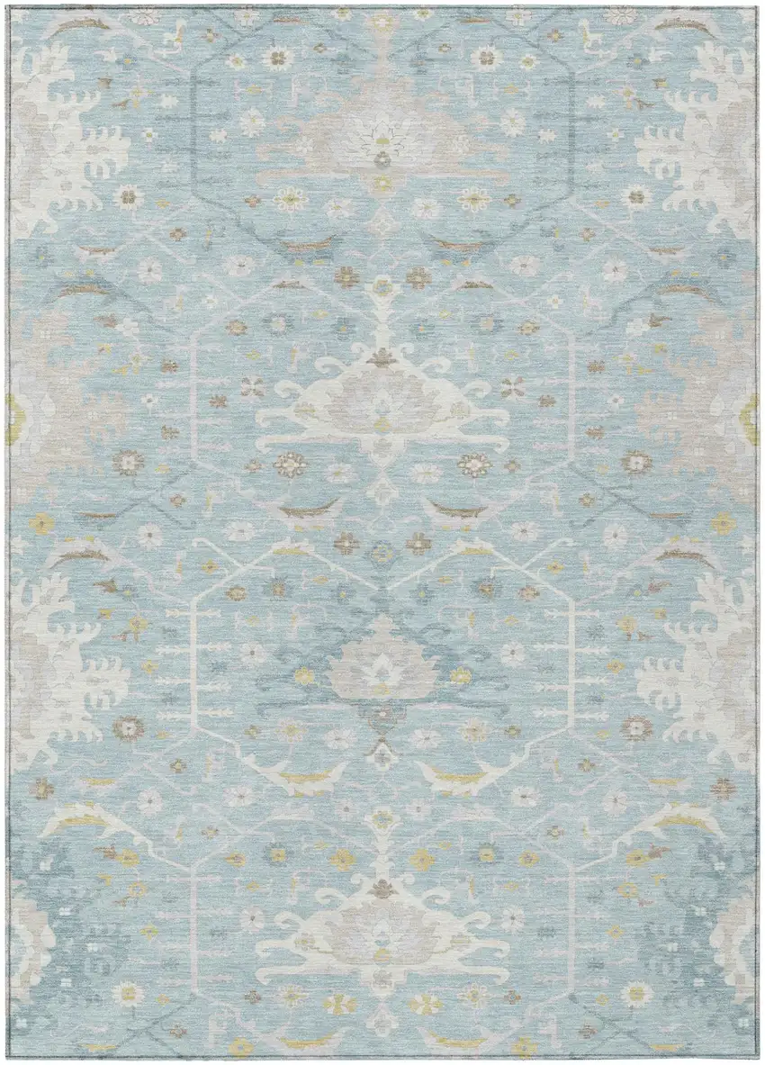 Sky Blue And Blue Oriental Washable Indoor Outdoor Area Rug Photo 2