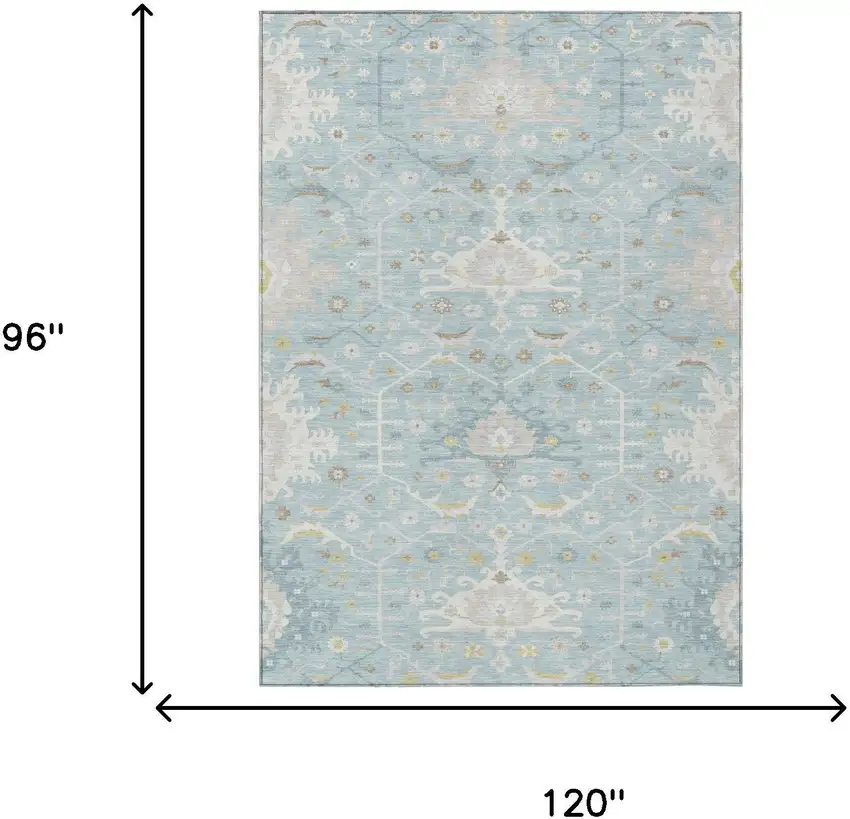 Sky Blue And Blue Oriental Washable Indoor Outdoor Area Rug Photo 5