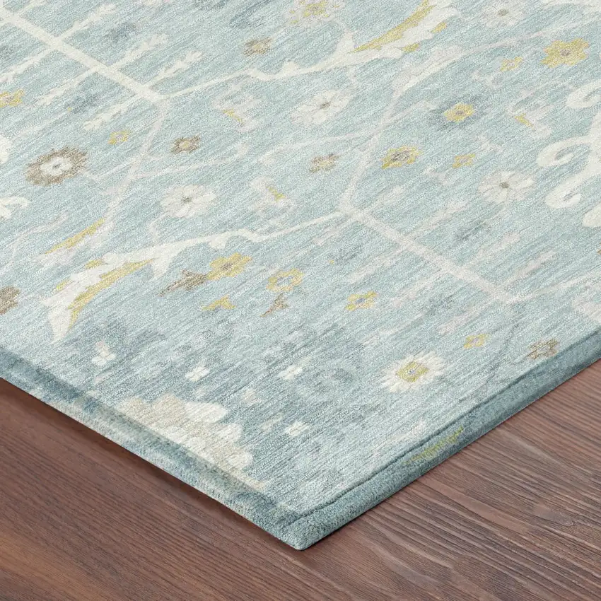 Sky Blue And Blue Oriental Washable Indoor Outdoor Area Rug Photo 3
