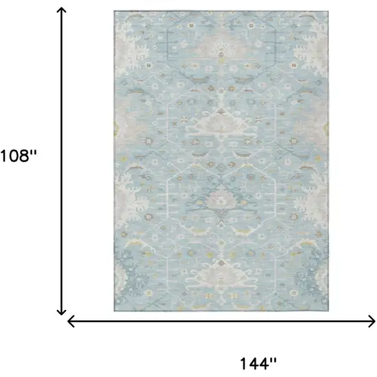 Sky Blue And Blue Oriental Washable Indoor Outdoor Area Rug Photo 5