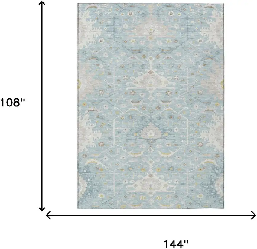 Sky Blue And Blue Oriental Washable Indoor Outdoor Area Rug Photo 5