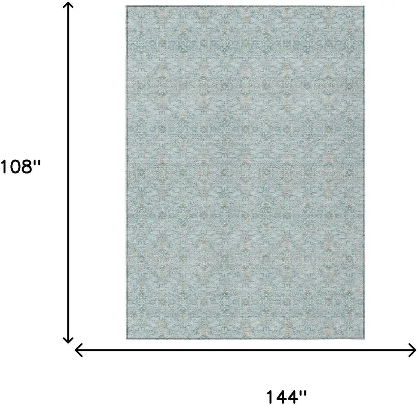 Sky Blue And Blue Oriental Washable Indoor Outdoor Area Rug Photo 6