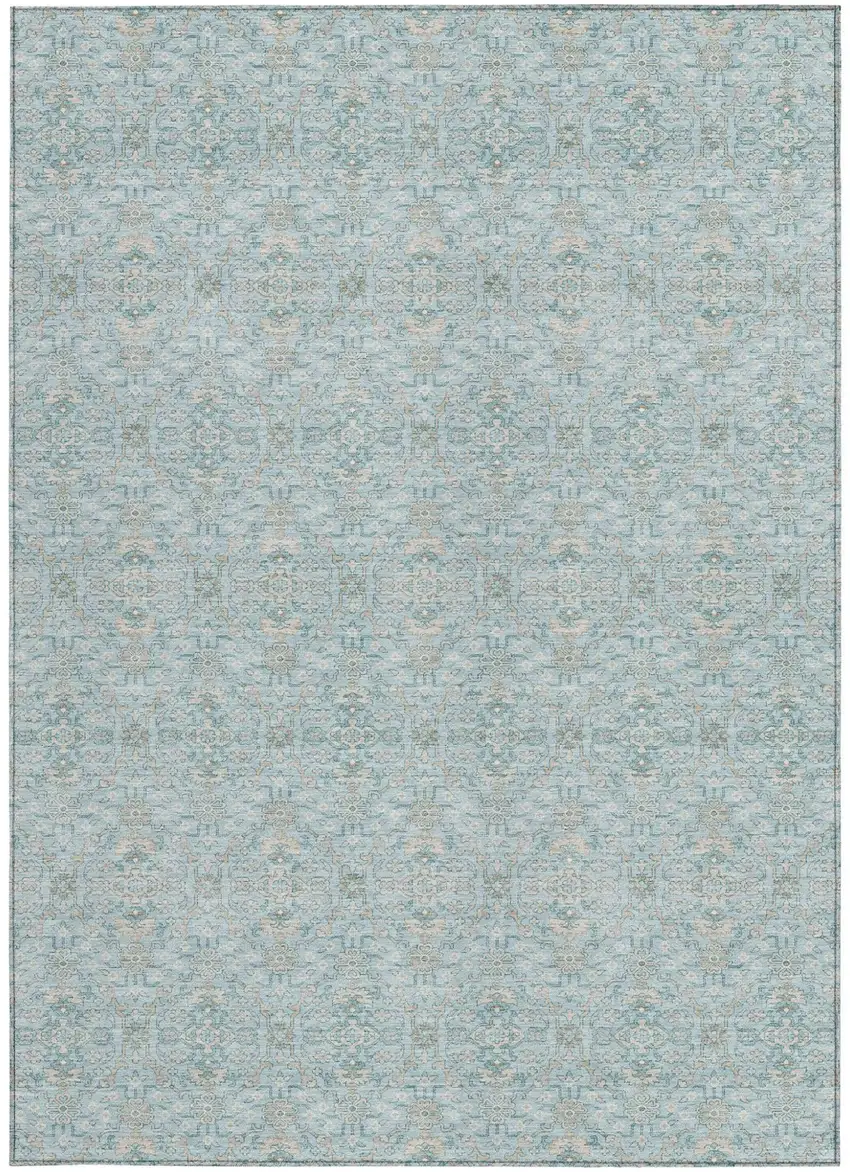 Sky Blue And Blue Oriental Washable Indoor Outdoor Area Rug Photo 3