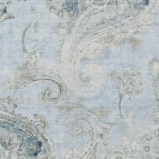 Sky Blue And Blue Paisley Washable Indoor Outdoor Area Rug Photo 3