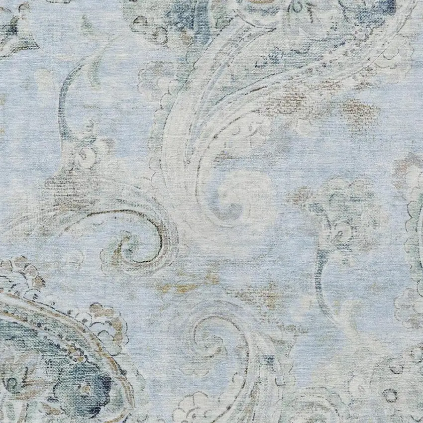 Sky Blue And Blue Paisley Washable Indoor Outdoor Area Rug Photo 3