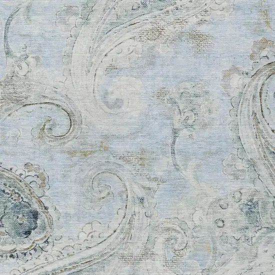 Sky Blue And Blue Paisley Washable Indoor Outdoor Area Rug Photo 3