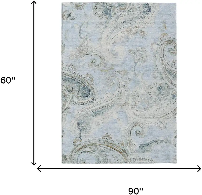 Sky Blue And Blue Paisley Washable Indoor Outdoor Area Rug Photo 7