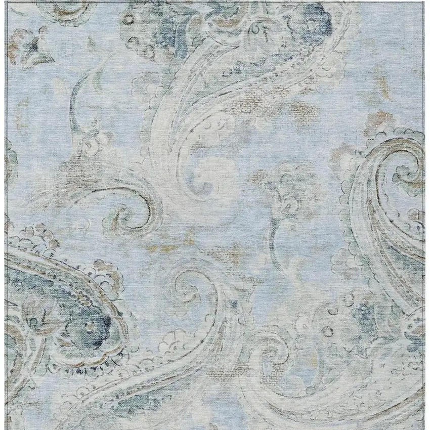 Sky Blue And Blue Paisley Washable Indoor Outdoor Area Rug Photo 4