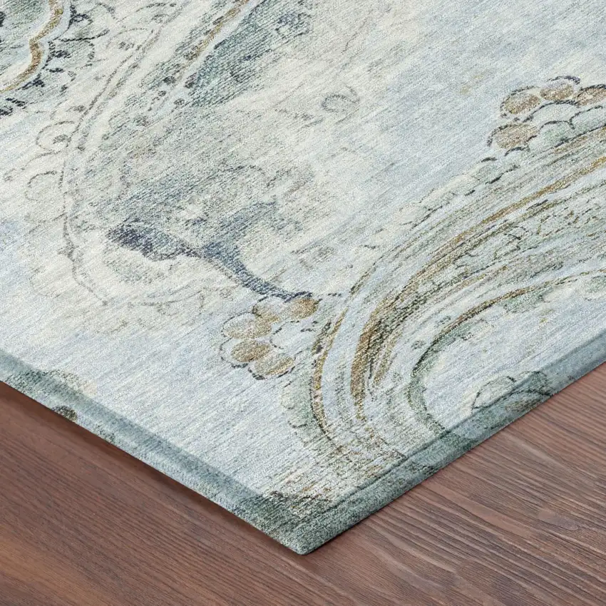 Sky Blue And Blue Paisley Washable Indoor Outdoor Area Rug Photo 5