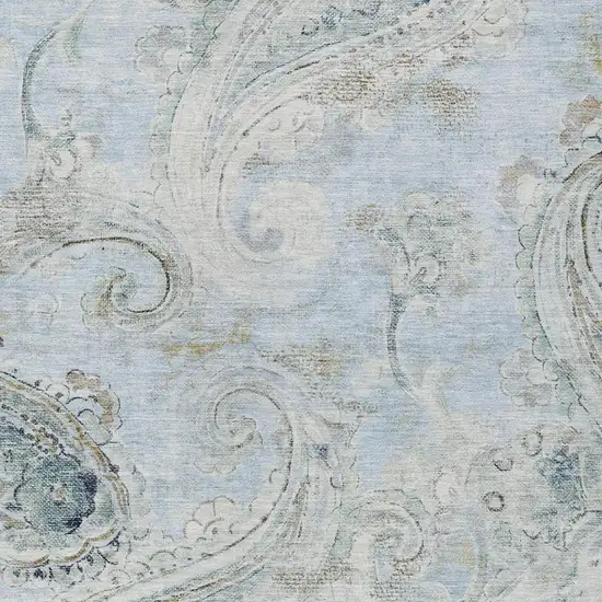 Sky Blue And Blue Paisley Washable Indoor Outdoor Area Rug Photo 3
