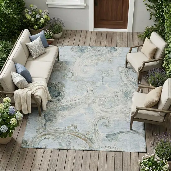 Sky Blue And Blue Paisley Washable Indoor Outdoor Area Rug Photo 1