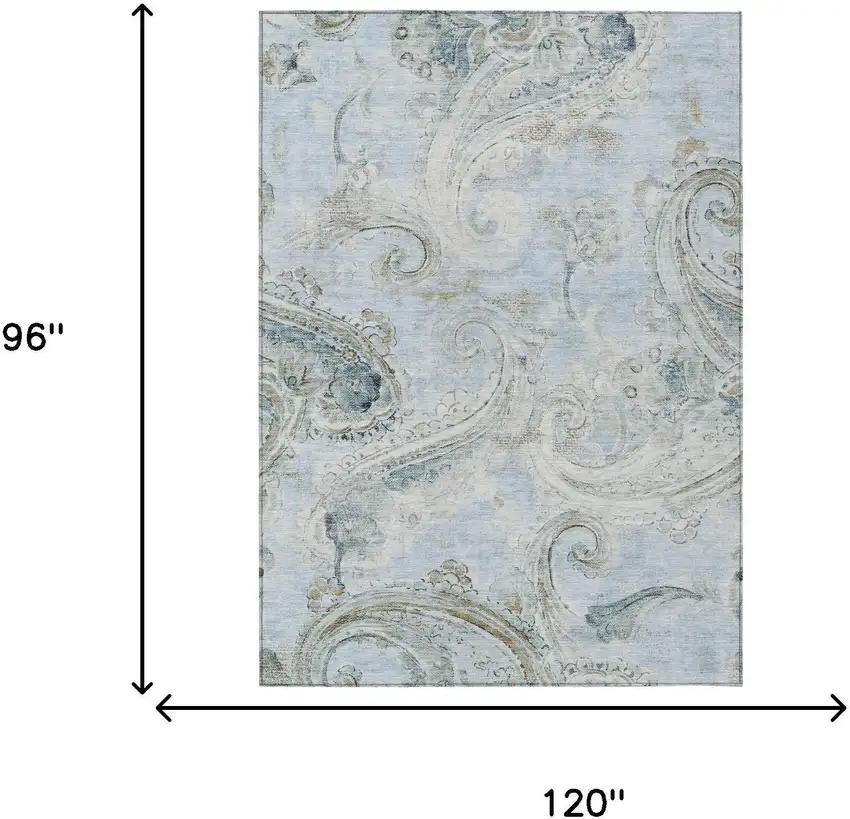 Sky Blue And Blue Paisley Washable Indoor Outdoor Area Rug Photo 7