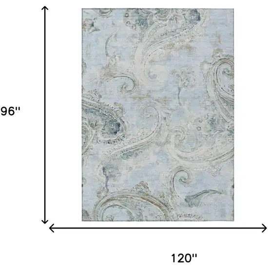 Sky Blue And Blue Paisley Washable Indoor Outdoor Area Rug Photo 7