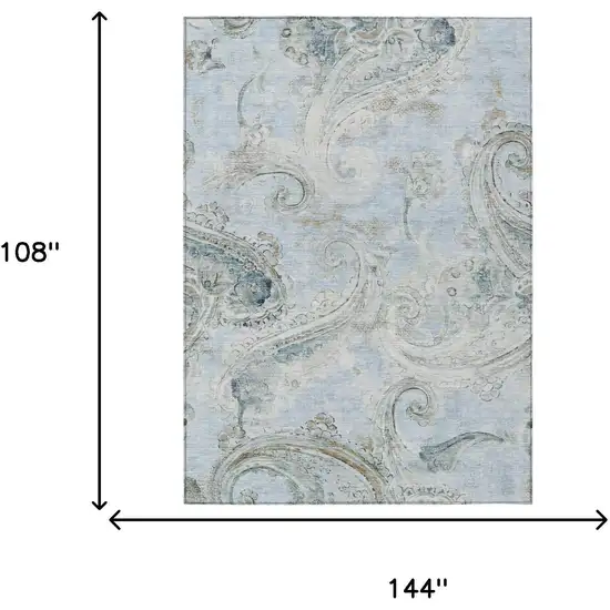 Sky Blue And Blue Paisley Washable Indoor Outdoor Area Rug Photo 7