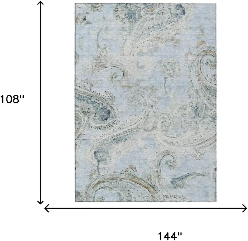 Sky Blue And Blue Paisley Washable Indoor Outdoor Area Rug Photo 7