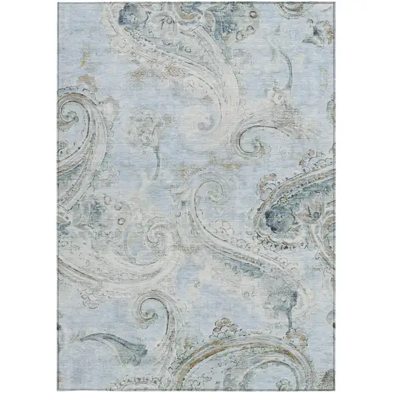 Sky Blue And Blue Paisley Washable Indoor Outdoor Area Rug Photo 4