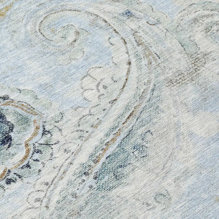 Sky Blue And Blue Paisley Washable Indoor Outdoor Area Rug Photo 6
