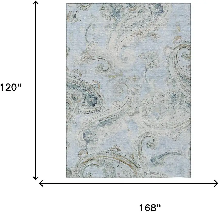 Sky Blue And Blue Paisley Washable Indoor Outdoor Area Rug Photo 7