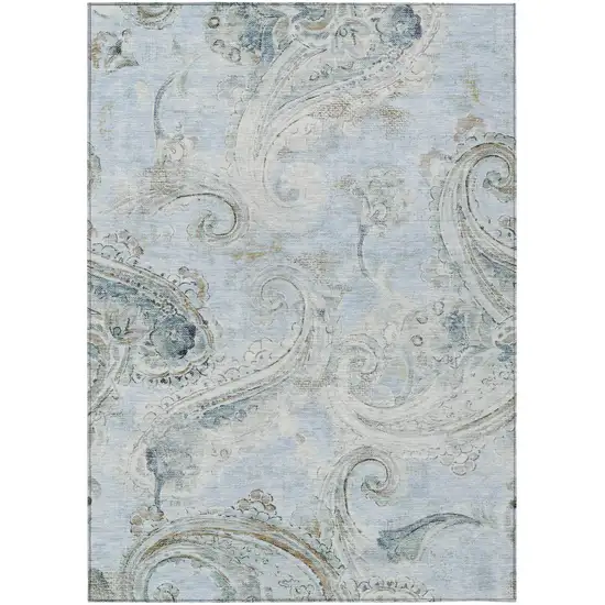 Sky Blue And Blue Paisley Washable Indoor Outdoor Area Rug Photo 2