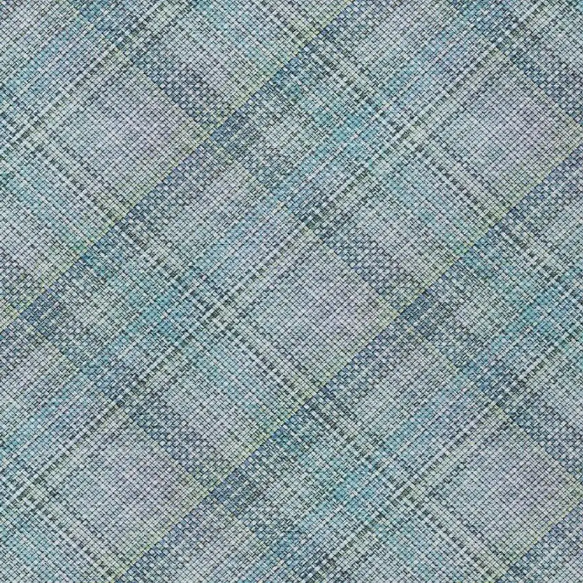 Sky Blue And Blue Plaid Washable Indoor Outdoor Area Rug Photo 6