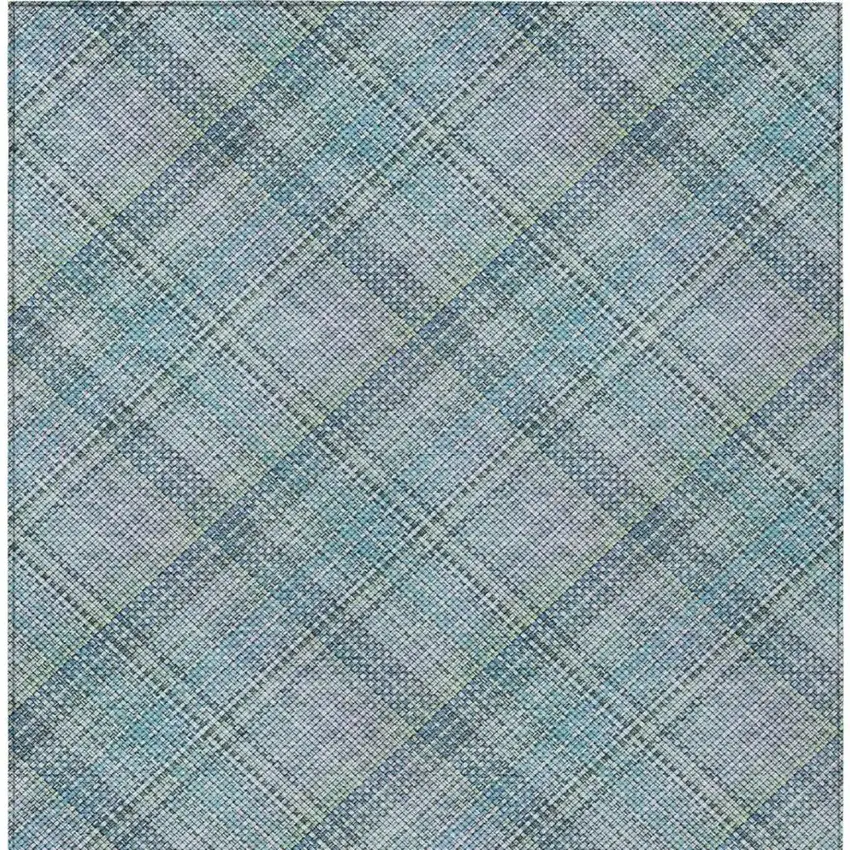 Sky Blue And Blue Plaid Washable Indoor Outdoor Area Rug Photo 9