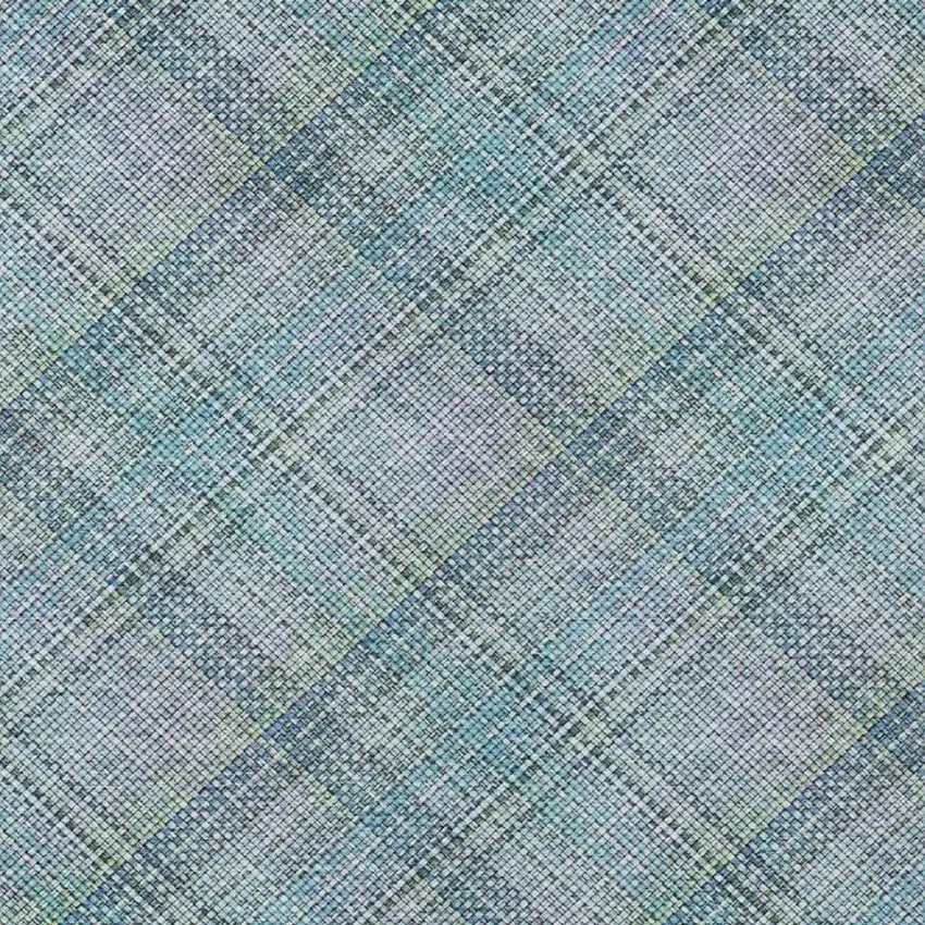 Sky Blue And Blue Plaid Washable Indoor Outdoor Area Rug Photo 8