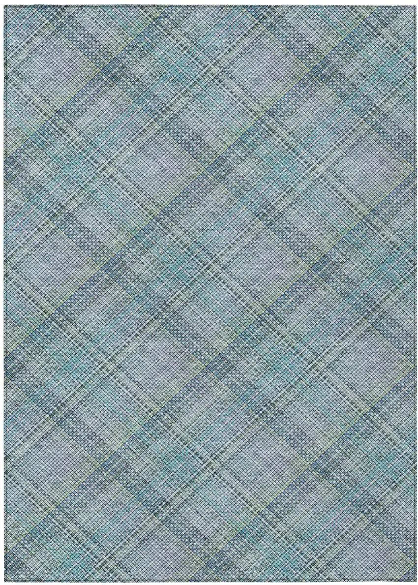 Sky Blue And Blue Plaid Washable Indoor Outdoor Area Rug Photo 3