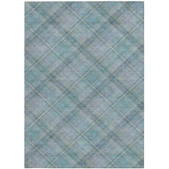 Sky Blue And Blue Plaid Washable Indoor Outdoor Area Rug Photo 2