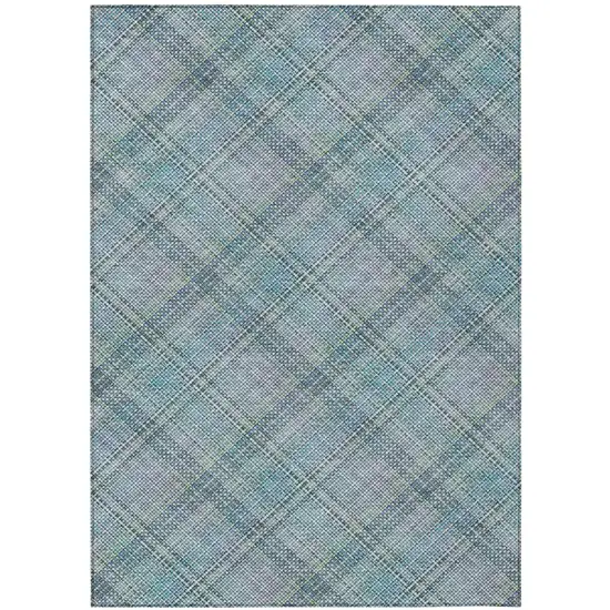 Sky Blue And Blue Plaid Washable Indoor Outdoor Area Rug Photo 3