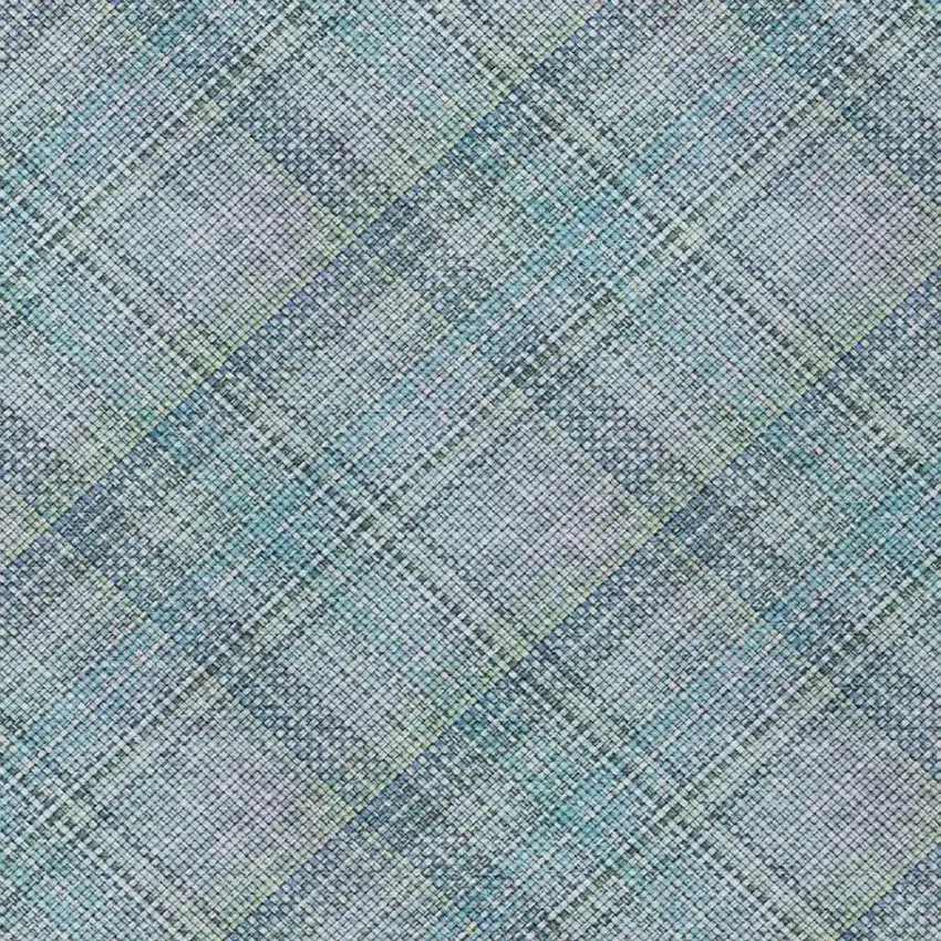 Sky Blue And Blue Plaid Washable Indoor Outdoor Area Rug Photo 4