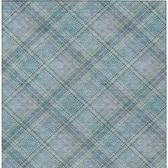 Sky Blue And Blue Plaid Washable Indoor Outdoor Area Rug Photo 8