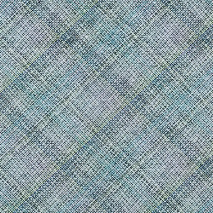 Sky Blue And Blue Plaid Washable Indoor Outdoor Area Rug Photo 5