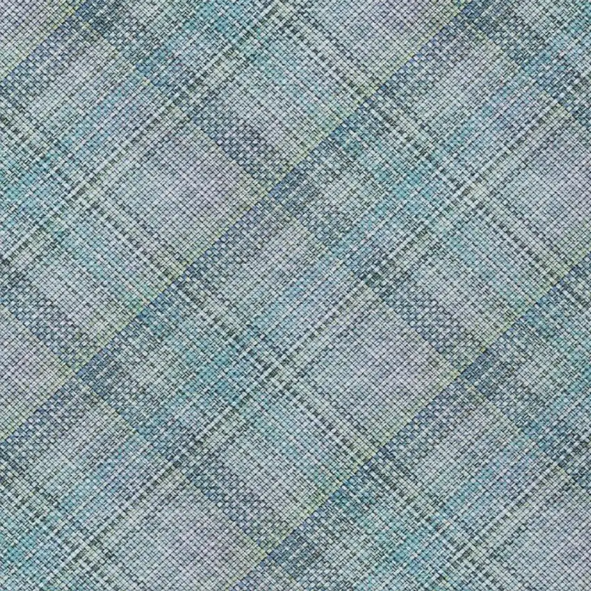 Sky Blue And Blue Plaid Washable Indoor Outdoor Area Rug Photo 1
