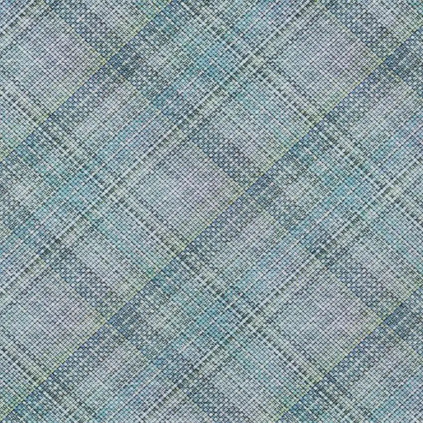 Sky Blue And Blue Plaid Washable Indoor Outdoor Area Rug Photo 9