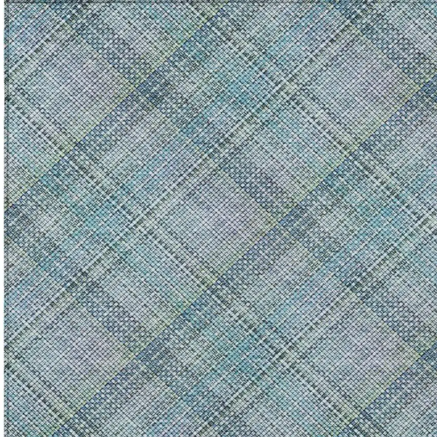 Sky Blue And Blue Plaid Washable Indoor Outdoor Area Rug Photo 7