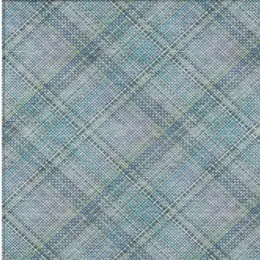 Sky Blue And Blue Plaid Washable Indoor Outdoor Area Rug Photo 9